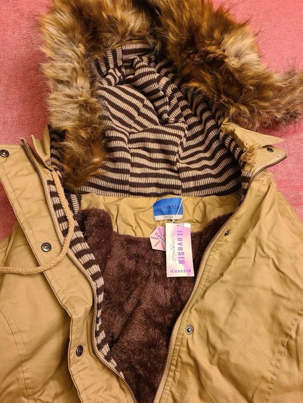 iloveSIA Size 12 Women's Hooded Sherpa Lined Parka Coat - Picture 3 of 9
